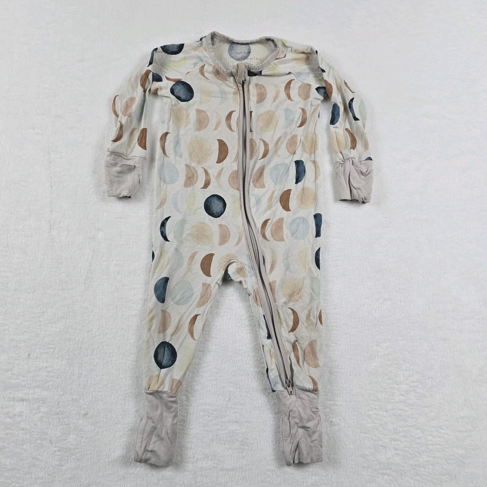 Little Sleepies Moon Phases Bamboo Zippy Pajama Romper 3-6 Months Cream Blue